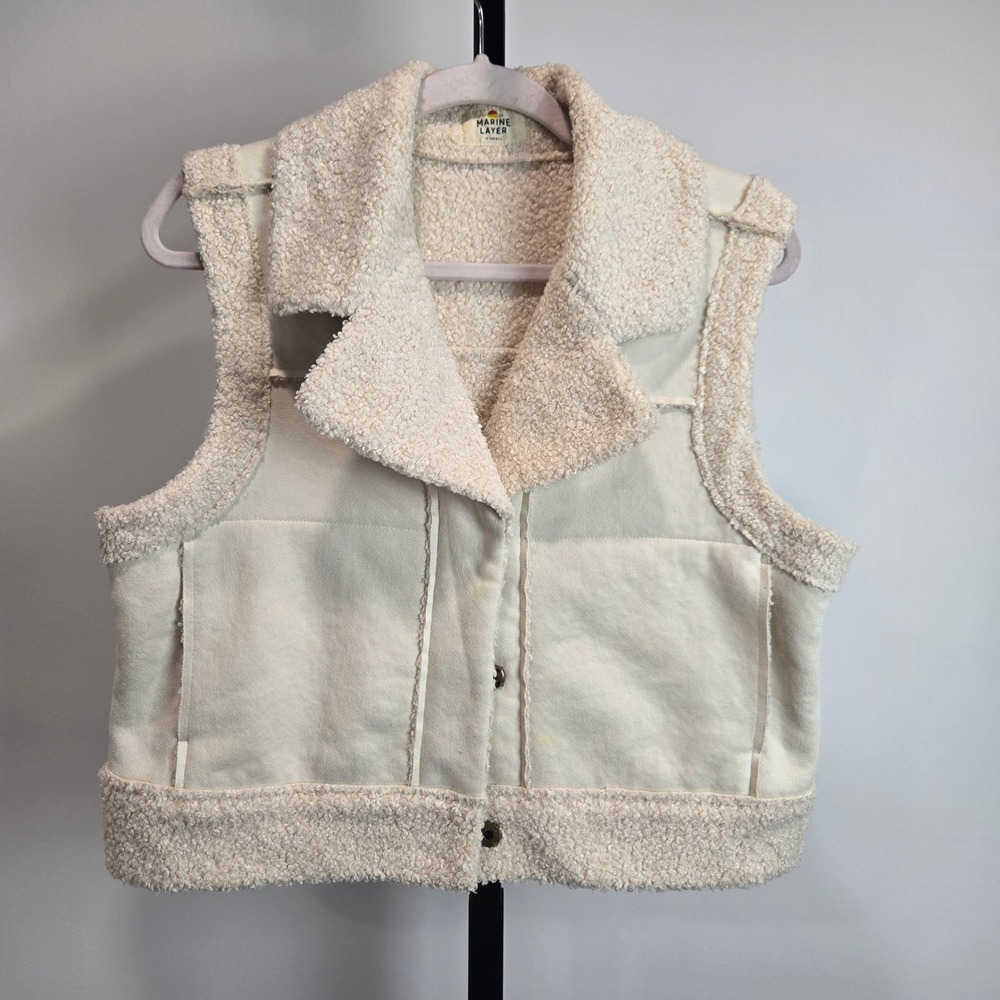 Marine Layer Womens Quebec Sherpa Lined Faux Suede Vest Off-White Cream XS 16089